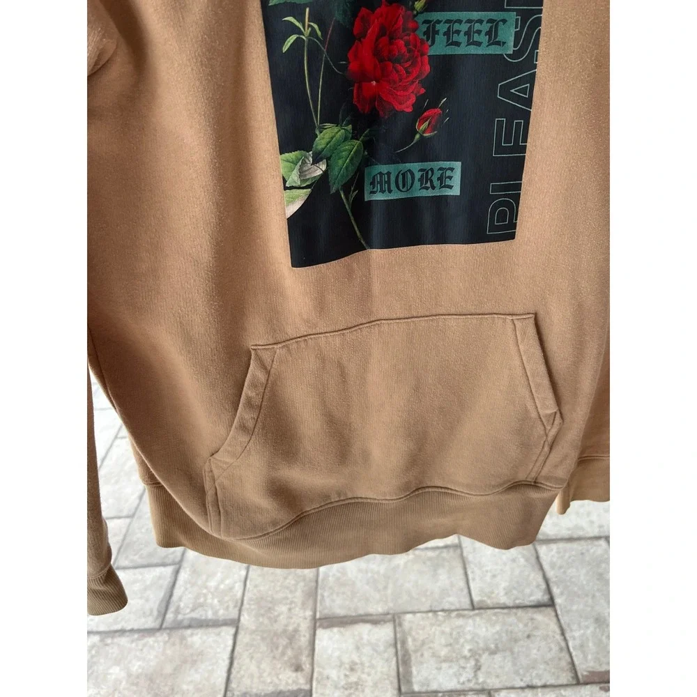 HM Divided Streetwear Rose Graphic Hoodie Tan Feel More Pleasure Sweatshirt - Picture 3 of 6